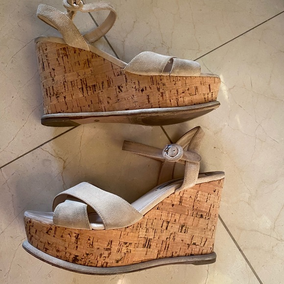 Prada suede beige cork platform wedge - Picture 6 of 13